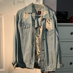 Distressed jean jacket
